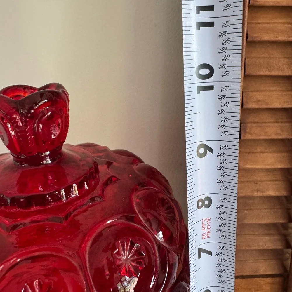 L.E. Smith Moon and Star Ruby Red Glass Candy Dish Pedestal Compote with Lid MCM